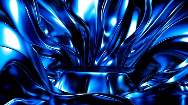Elegant dark blue background with pleats and curls. 3d illustrat — ストック写真