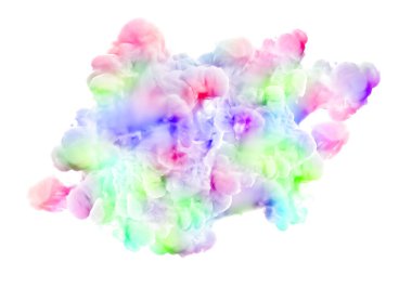 Beyaz arka planda çok renkli duman var. 3d görüntüleme, 3d illüstrasyon.