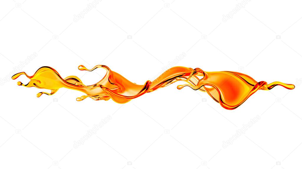 Splash of orange juice. 3d rendering, 3d illustration.