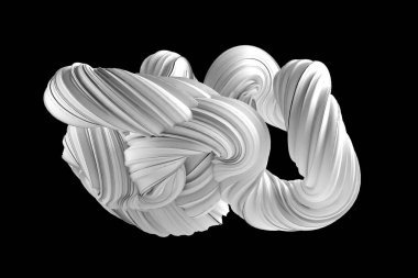 Siyah arkaplanda soyut beyaz şekil. 3d görüntüleme, 3d illüstrasyon.