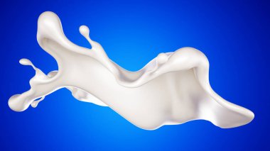 Mavi arka planda bir tutam süt. 3d görüntüleme, 3d illüstrasyon.