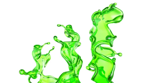 Schizzi Liquido Trasparente Colore Verde Uno Sfondo Bianco Rendering Illustrazione — Foto Stock