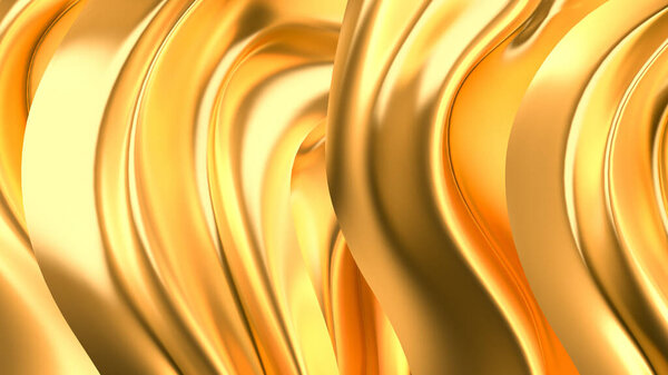 Роскошный золотой фон с атласной драпировкой. 3D рендеринг, 3D иллюстрация.