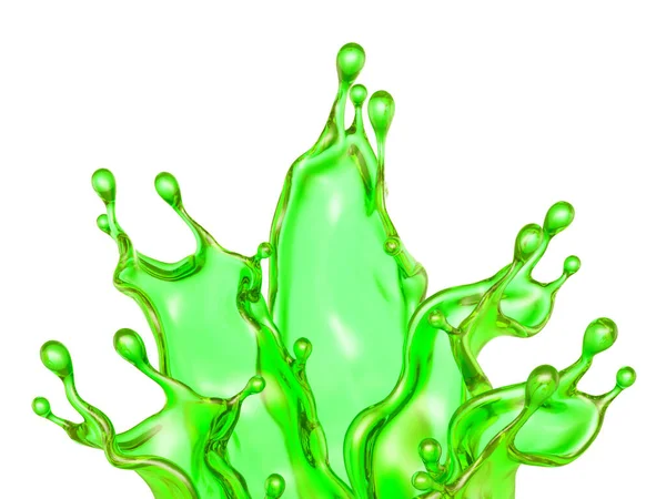 Una Spruzzata Liquido Verde Trasparente Fondo Bianco Rendering Illustrazione — Foto Stock