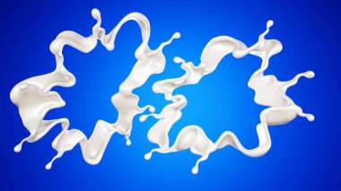 Mavi arka planda bir tutam süt. 3d görüntüleme, 3d illüstrasyon.