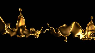 Şatafatlı altın bir sıvı sıçraması. 3d görüntüleme, 3d illüstrasyon.