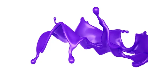 一个紫色液体的飞溅 3D渲染 3D说明 — 图库照片