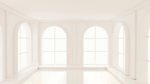 Luxus Fehér Üres Belső Tér Ablakokkal Renderelés Illusztráció — Stock Fotó