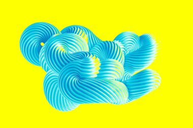 Sarı arka planda soyut turkuaz şekil. 3d görüntüleme, 3d illüstrasyon.