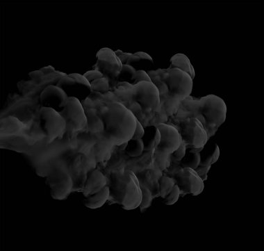 Siyah arka planda gri duman. 3d görüntüleme, 3d illüstrasyon.