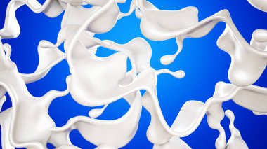 Mavi arka planda bir tutam süt. 3d görüntüleme, 3d illüstrasyon.