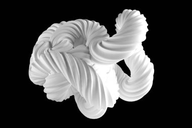 Siyah arkaplanda soyut beyaz şekil. 3d görüntüleme, 3d illüstrasyon.