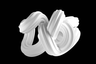 Siyah arkaplanda soyut beyaz şekil. 3d görüntüleme, 3d illüstrasyon.
