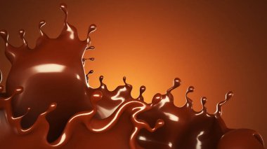 Kahverengi arka planda bir damla çikolata. 3d görüntüleme, 3d illüstrasyon.