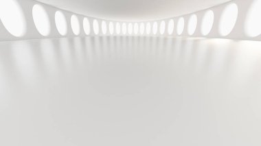 Fütürist beyaz iç döşeme. 3d görüntüleme, 3d illüstrasyon.