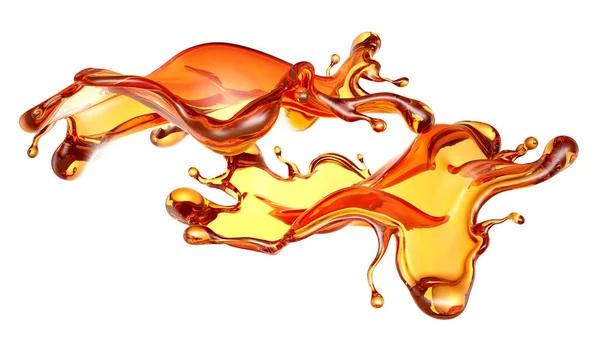 Splash Genomskinlig Orange Vätska Vit Bakgrund Återgivning Illustration — Stockfoto