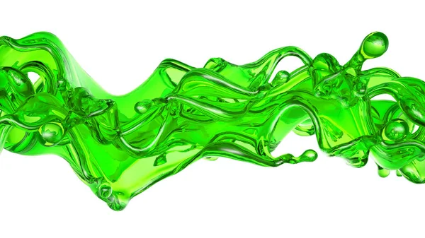 Salpicadura Líquido Transparente Color Verde Sobre Fondo Blanco Representación Ilustración —  Fotos de Stock
