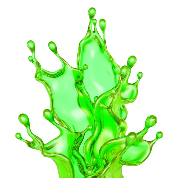 Una Spruzzata Liquido Verde Trasparente Fondo Bianco Rendering Illustrazione — Foto Stock