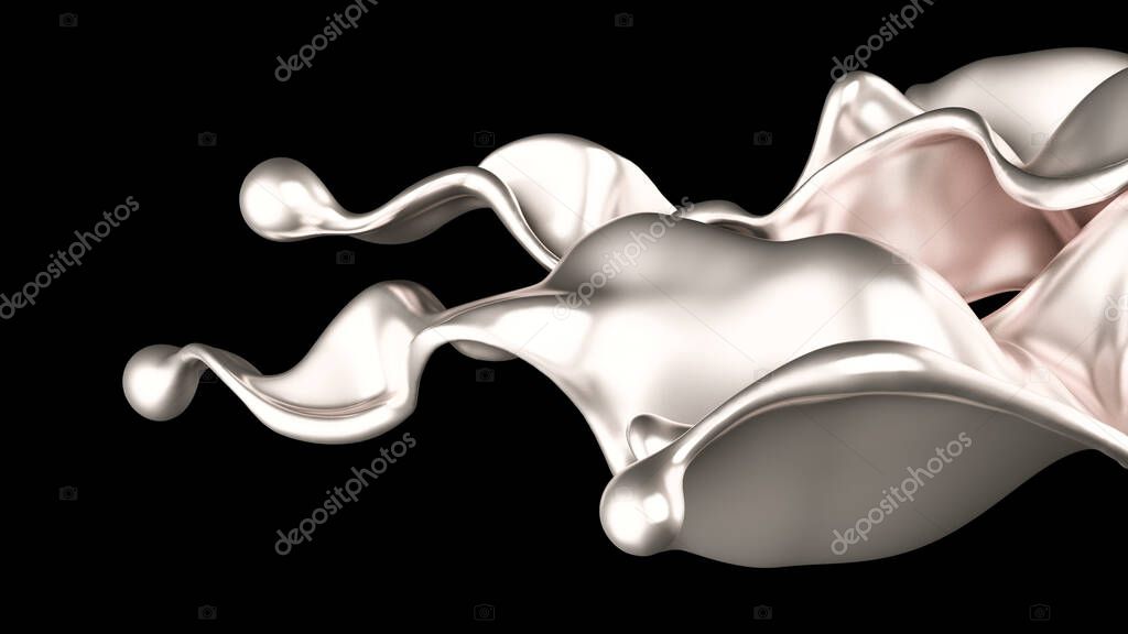Luxury silver splash of liquid. 3d rendering, 3d illustration.