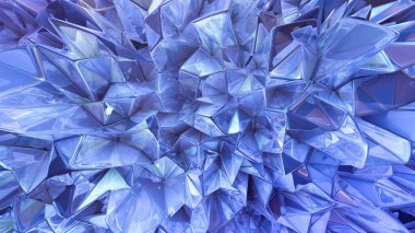 Mor kristal arka plan ve üçgenler. 3d görüntüleme, 3d illüstrasyon.