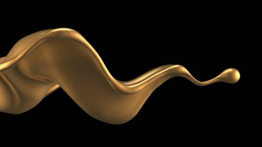 Şatafatlı altın bir sıvı sıçraması. 3d görüntüleme, 3d illüstrasyon.