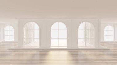 Lüks, beyaz, içi boş bir ev. 3d görüntüleme, 3d illüstrasyon.