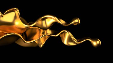 Şatafatlı altın bir sıvı sıçraması. 3d görüntüleme, 3d illüstrasyon.