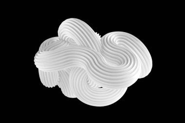 Siyah arkaplanda soyut beyaz şekil. 3d görüntüleme, 3d illüstrasyon.