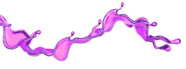 Beyaz arka planda şeffaf mor bir sıvı sıçraması. 3d görüntüleme, 3d illüstrasyon.