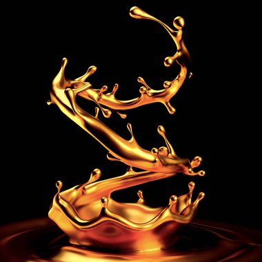 Altın kaplama sıvı siyah arka plan. 3d görüntüleme, 3d illüstrasyon.