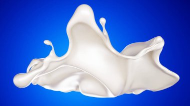 Mavi arka planda bir tutam süt. 3d görüntüleme, 3d illüstrasyon.