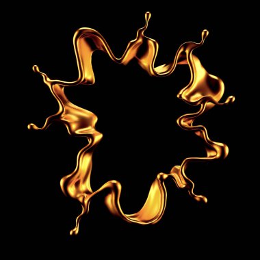 Altın kaplama sıvı siyah arka plan. 3d görüntüleme, 3d illüstrasyon.