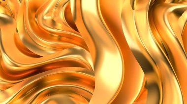 Saten kumaşlı lüks altın arka plan. 3d görüntüleme, 3d illüstrasyon.