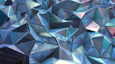 Mavi kristal arka plan ve üçgenler. 3d görüntüleme, 3d illüstrasyon.