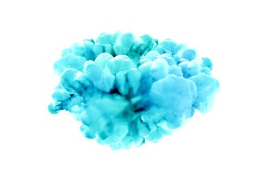 Beyaz arka planda turkuaz duman. 3d görüntüleme, 3d illüstrasyon.