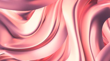 Saten kumaşlı lüks pembe arka plan. 3d görüntüleme, 3d illüstrasyon.