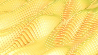 Dalgalar ve çizgilerle altın metal arka plan. 3d görüntüleme, 3d illüstrasyon.