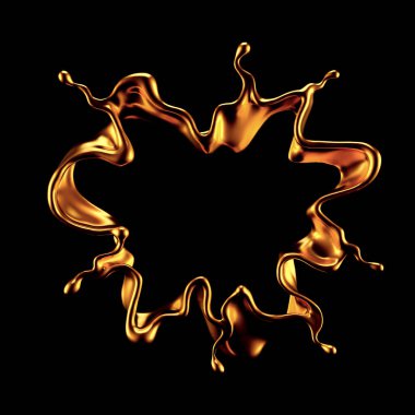 Altın kaplama sıvı siyah arka plan. 3d görüntüleme, 3d illüstrasyon.