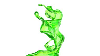 Beyaz arka planda yeşil rengin şeffaf sıvısı. 3d görüntüleme, 3d illüstrasyon.