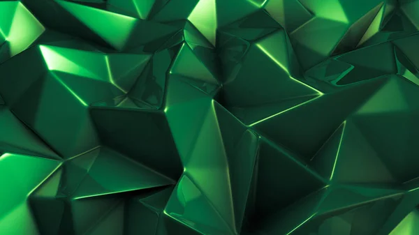 Fondo Cristal Verde Con Triángulos Representación Ilustración — Foto de Stock