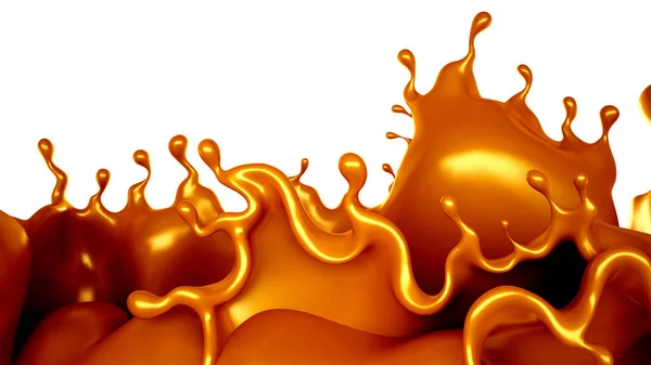 Golden Splash Van Karamel Een Witte Achtergrond Weergave Illustratie — Stockfoto