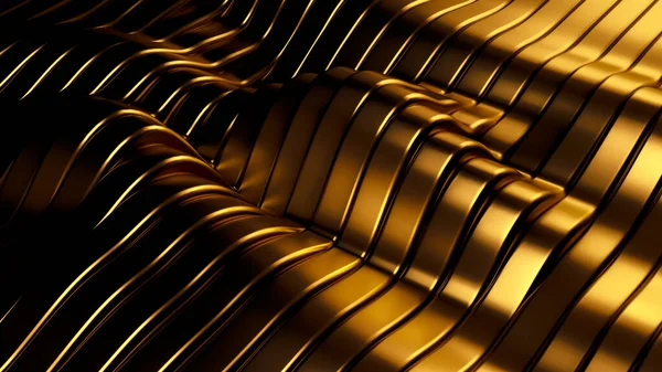 Goud Metalen Achtergrond Met Golven Lijnen Weergave Illustratie — Stockfoto