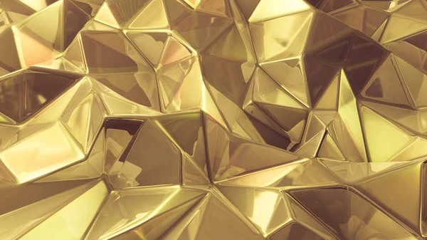 Fundo Cristal Dourado Amarelo Com Triângulos Renderização Ilustração — Fotografia de Stock
