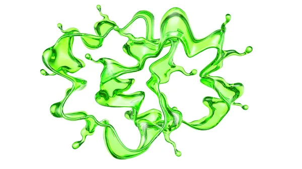 Splash Transparent Vätska Grön Färg Vit Bakgrund Återgivning Illustration — Stockfoto