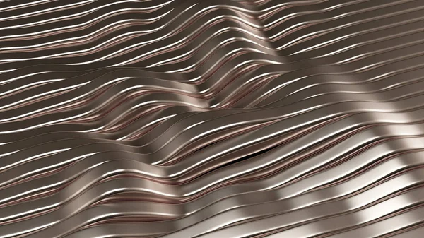 Zilverkleurige Metallic Achtergrond Met Golven Lijnen Weergave Illustratie — Stockfoto