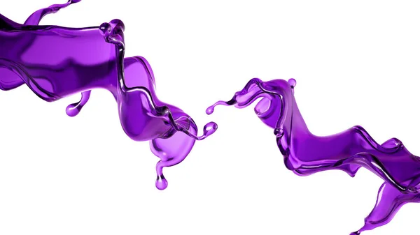 Сплеск Прозорої Рідини Фіолетового Кольору Білому Тлі Візуалізація Ілюстрація — стокове фото