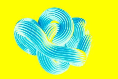 Sarı arka planda soyut turkuaz şekil. 3d görüntüleme, 3d illüstrasyon.