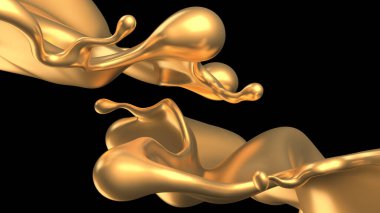 Şatafatlı altın bir sıvı sıçraması. 3d görüntüleme, 3d illüstrasyon.
