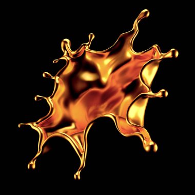 Altın kaplama sıvı siyah arka plan. 3d görüntüleme, 3d illüstrasyon.