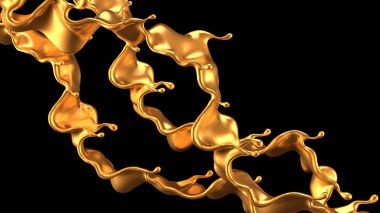 Altın kaplama sıvı siyah arka plan. 3d görüntüleme, 3d illüstrasyon.